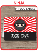 Ninja Party Food Labels template – red