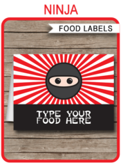 Ninja Birthday Party Food Labels | Food Buffet Tags | Place Cards | Ninja Birthday Party Theme | Editable DIY Template | $3.00 INSTANT DOWNLOAD via SIMONEmadeit.com