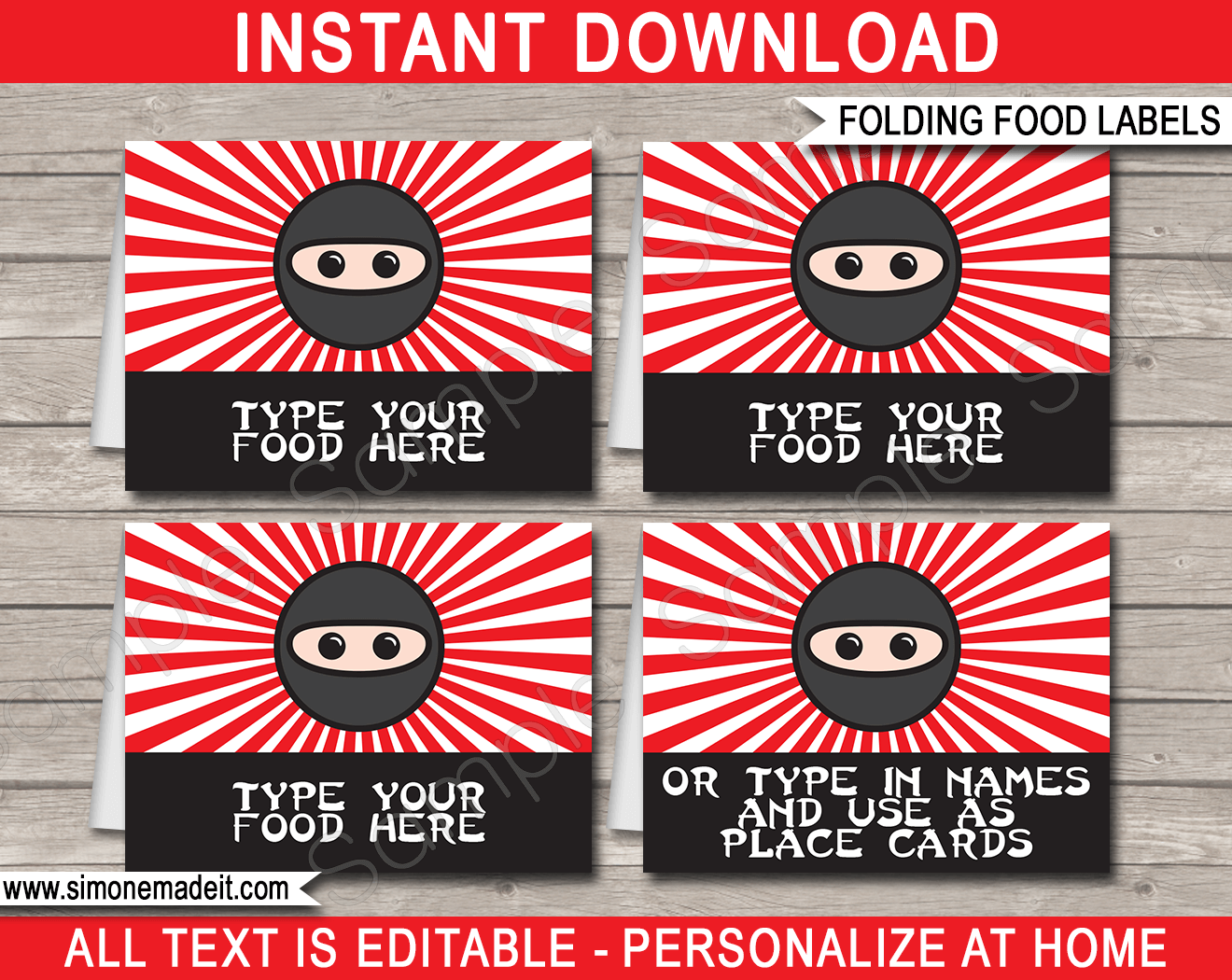 ninja-party-food-labels-ninja-place-cards-ninja-birthday-party-theme