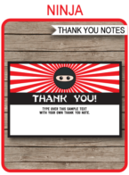 Ninja Party Thank You Cards template – red