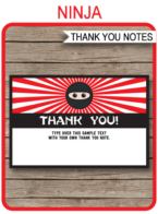 Printable Ninja Party Thank You Cards - Favor Tags - Ninja Birthday Party theme - Editable Template - Instant Download via simonemadeit.com