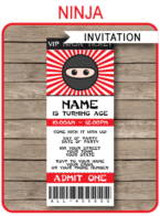 Ninja Party Ticket Invitations Template – red