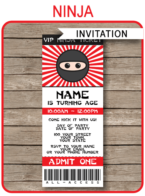 Ninja Party Ticket Invitations Template – red