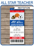 All Star Teacher Appreciation Week Breakfast or Lunch Ticket Invitation