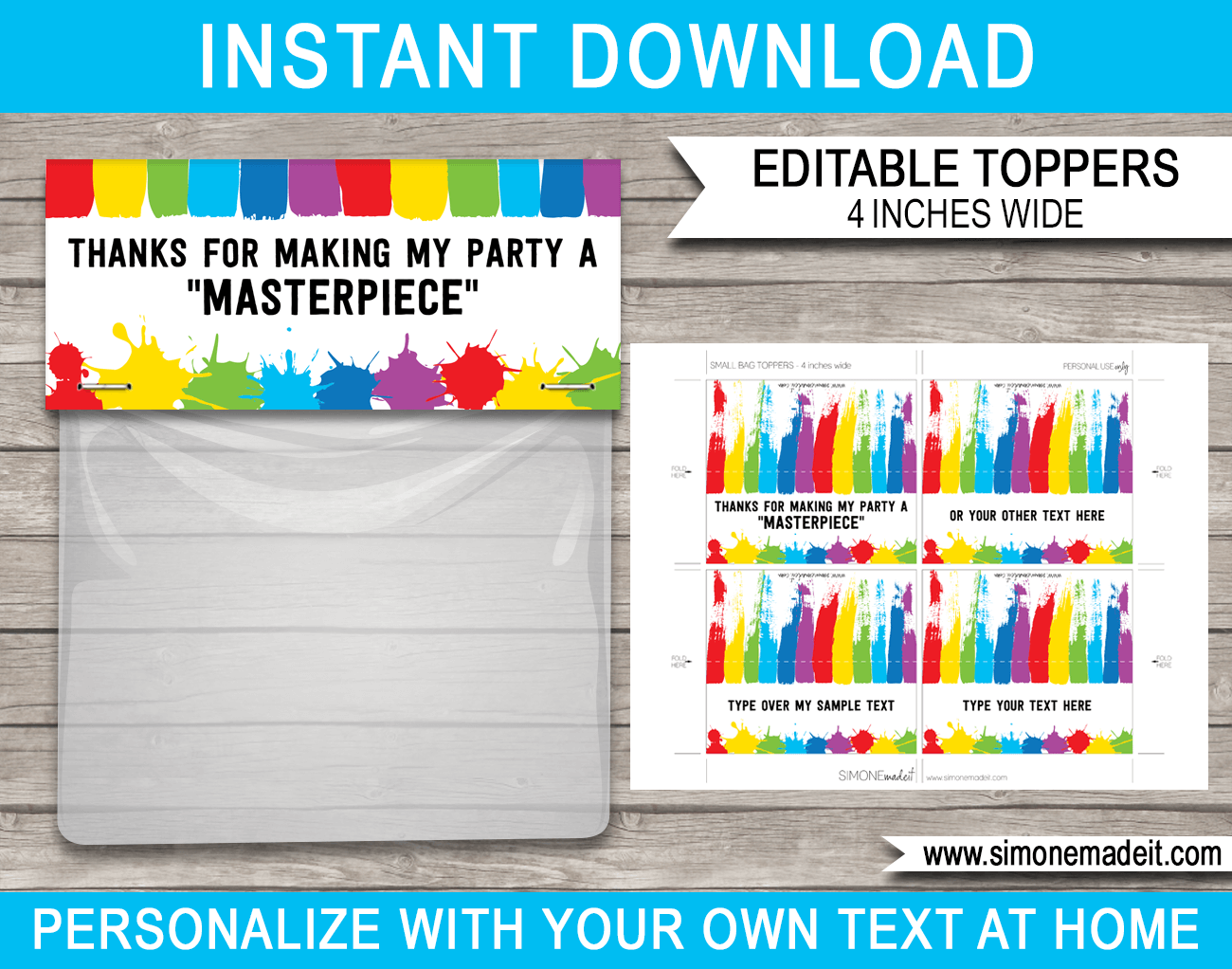 Art Party Favor Bag Toppers  Printable Art Birthday Party Favor