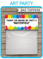 Art Birthday Party Favor Bag Toppers | Art Party Favors | Paint Party Theme | Art Party Theme | DIY Editable and Printable Template | INSTANT DOWNLOAD via SIMONEmadeit.com