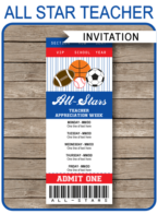 All Star Teacher Appreciation Week Ticket Invitation template