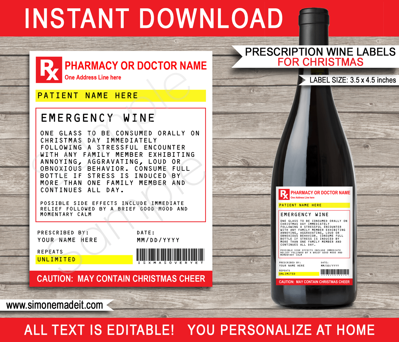 christmas prescription wine bottle labels template secret