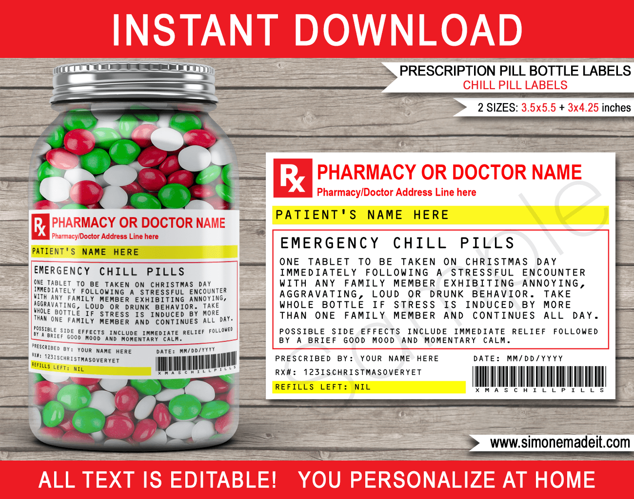 Christmas Chill Pills Label Template Prescription | Friend ...