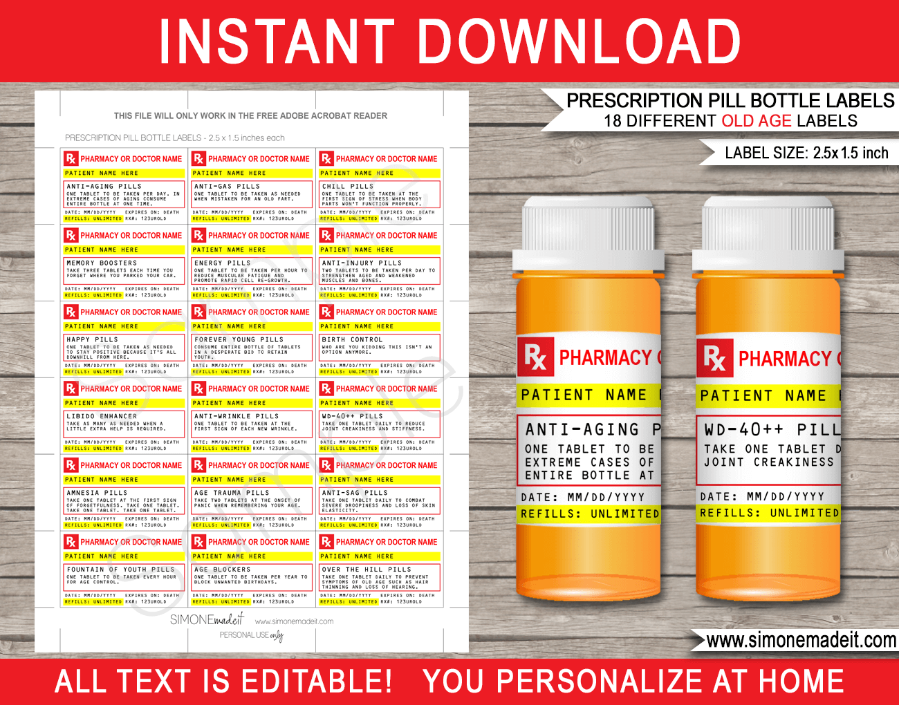 Printable Funny Prescription Labels Old Age Prescription Pill Bottle