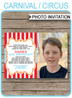 Circus Photo Birthday Invitations template – red & aqua