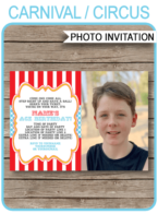 Circus Photo Invitation Template | Circus Theme Birthday Party Invite | Editable & Printable Template | Instant Download via simonemadeit.com #circusinvitation #steprightup