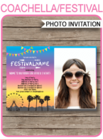 Printable Coachella Inspired Birthday Photo Invitation Template | Coachella theme invite | Kidchella, Fauxchella | Birthday Party, Music Festival, Carnival, Fair, Fete | Editable & Printable Template | Instant Download via simonemadeit.com #coachellainvitation