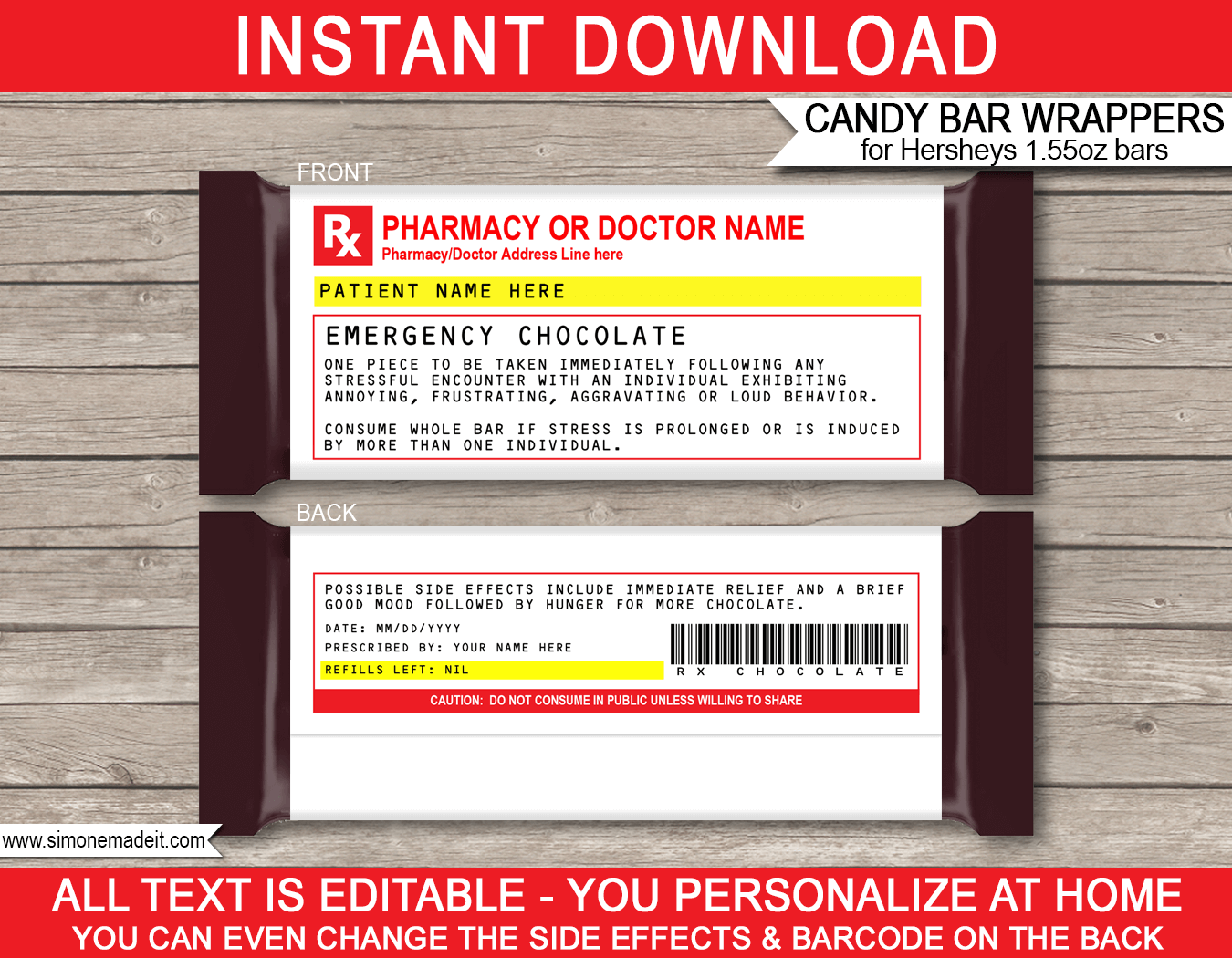 prescription chocolate hershey candy bar wrappers custom printable chocolate bar wrappers template