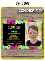 Neon Glow Photo Birthday Invitations template