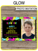 Neon Glow Photo Birthday Invitations template