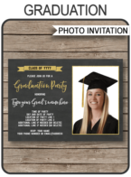 Graduation Photo Invitations template – gold glitter & chalkboard