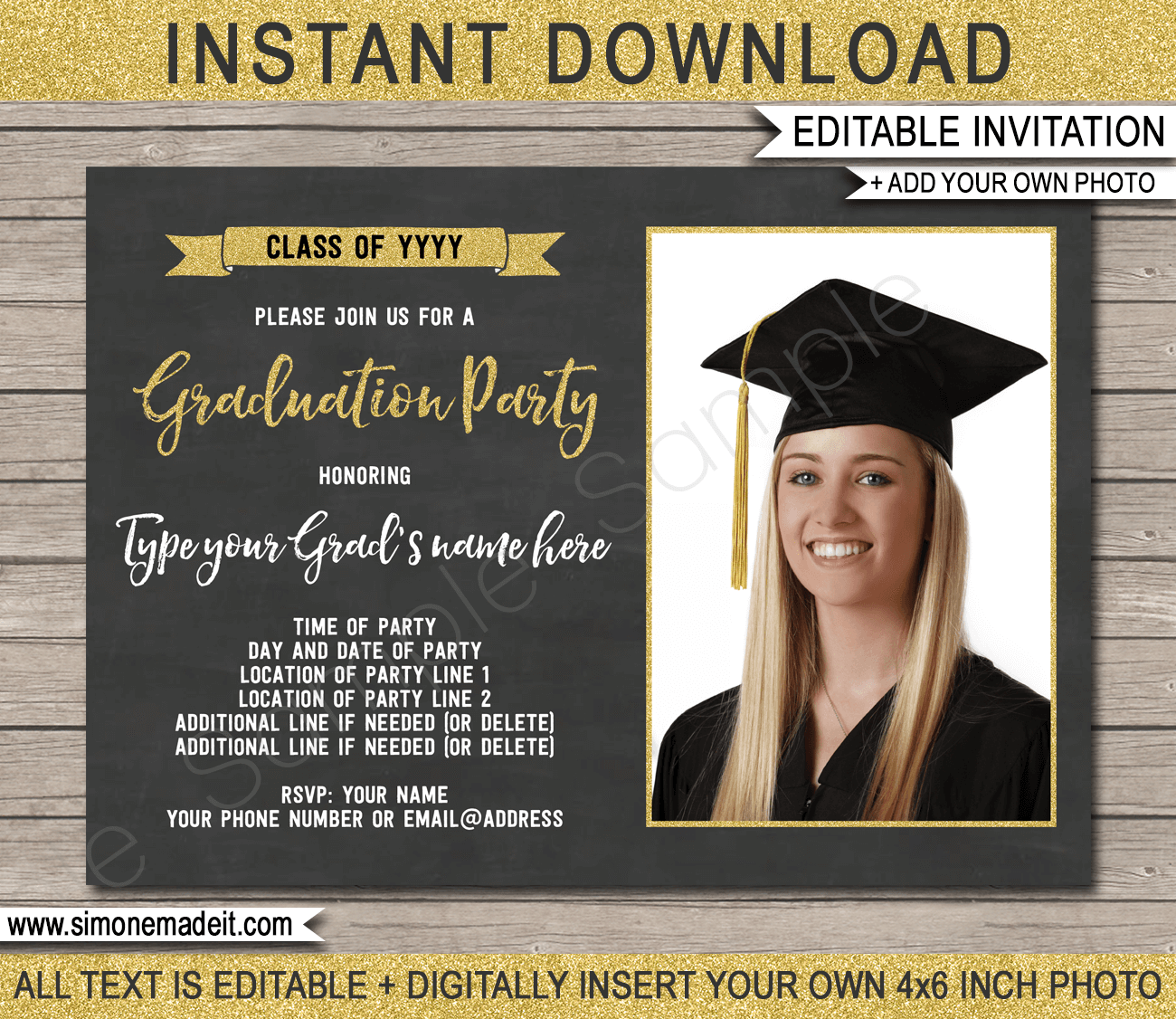 Digital Invitation Graduation Invitation Printable Evite Text 4x6