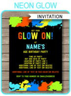 Neon Glow Party Invitations template – blue