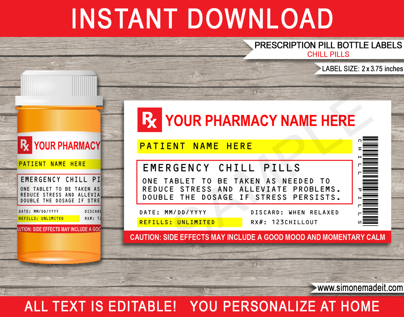 Prescription Printable Chill Pill Labels Template | Fun Gag Gift