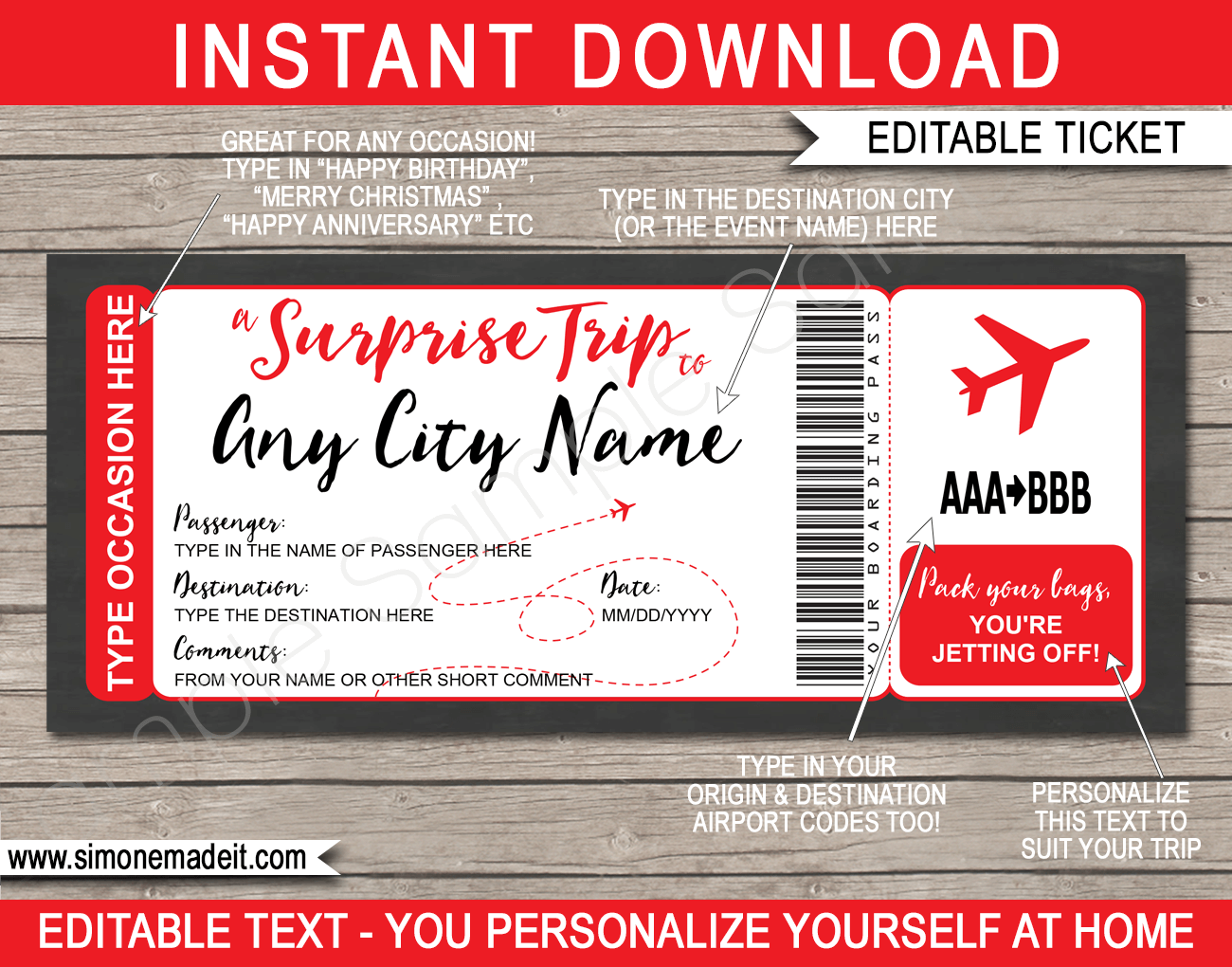 surprise trip boarding pass template