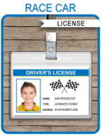 Race Car Drivers License template – blue