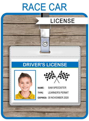 Race Car Drivers License Template for Kids | Printable Party Decorations