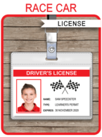 Race Car Drivers License template – red