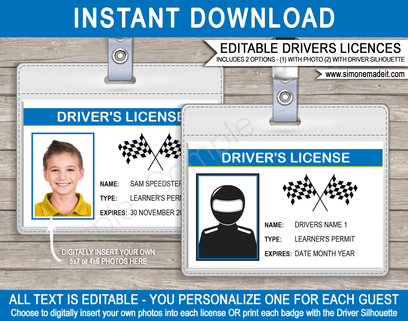 Race Car Drivers License Template for kids | Birthday Party Decorations and Favors | Editable & Printable ID Badge Template | INSTANT DOWNLOAD via SIMONEmadeit.com