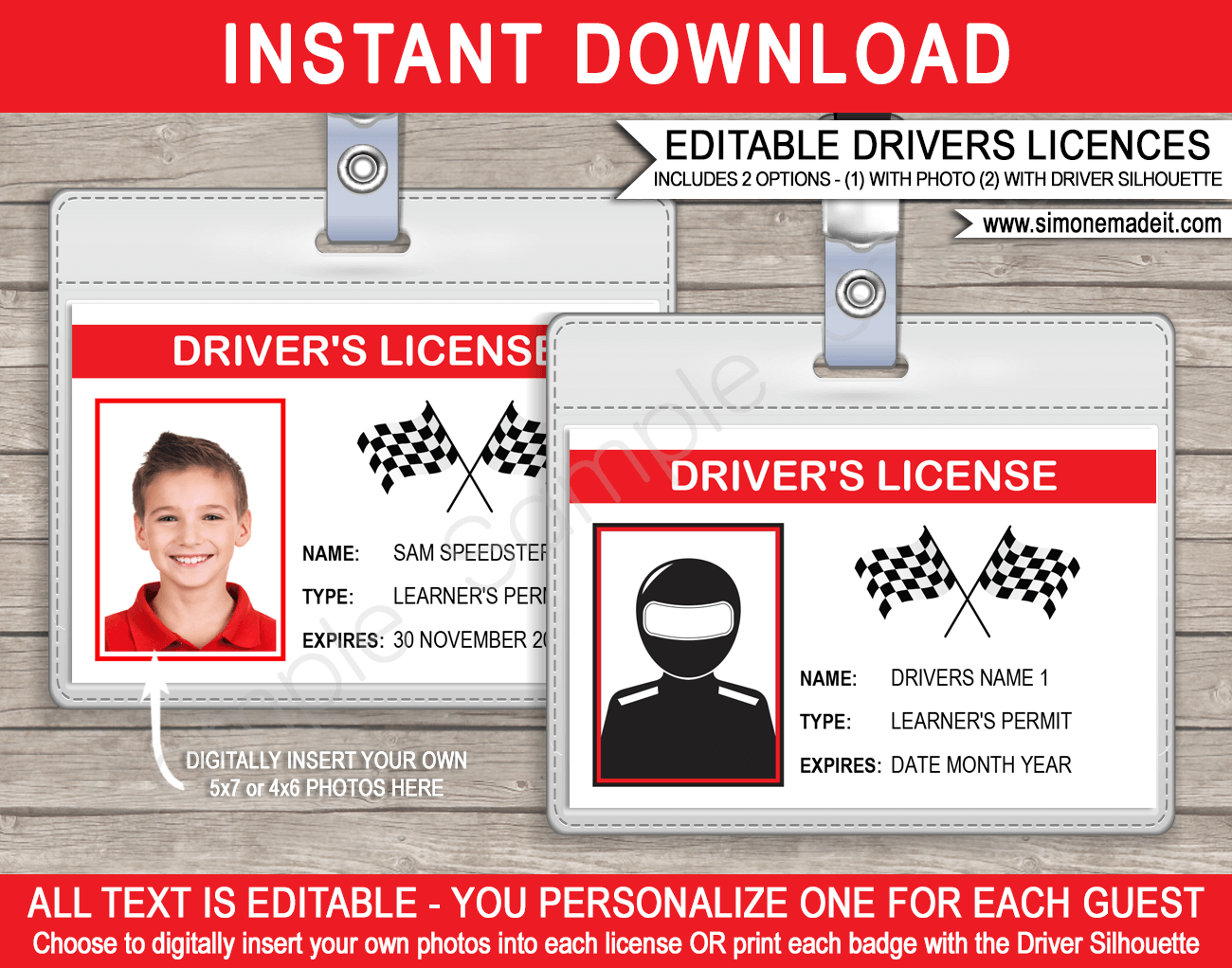 Race Car Drivers License Printable Template | Birthday Party Decorations and Favors | Editable & Printable ID Badge Template | INSTANT DOWNLOAD via SIMONEmadeit.com