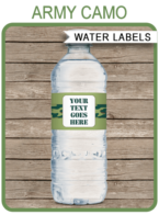 Editable Camo Army Party Water Bottle Labels | Camo Army Birthday Party | Printable Decorations | DIY Template | INSTANT DOWNLOAD via SIMONEmadeit.com