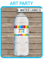 Art Party Water Bottle Labels | Creative Juice | Paint or Art Birthday Party | DIY Editable & Printable Template | $3.00 INSTANT DOWNLOAD via SIMONEmadeit.com