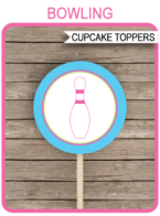 Bowling Party Cupcake Toppers Template – pink & blue