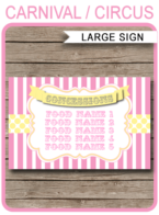 Printable Pink & Yellow Carnival Party Concessions Signs | Editable Text | Editable DIY Template | Circus Theme Party Decorations | $4.00 Instant Download via SIMONEmadeit.com