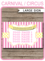 Printable Pink & Yellow Carnival Party Concessions Signs | Editable Text | Editable DIY Template | Circus Theme Party Decorations | $4.00 Instant Download via SIMONEmadeit.com