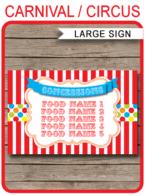 Printable Carnival Concessions Signs | Editable Text | Editable DIY Template | Circus Theme Party Decorations | $4.00 Instant Download via SIMONEmadeit.com