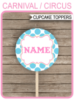 Printable Carnival Birthday Cupcake Toppers Template | Carnival or Circus Theme Decorations | 2 inch | Gift Tags | INSTANT DOWNLOAD via simonemadeit.com