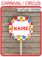 Printable Carnival Cupcake Toppers Template | Carnival or Circus Theme Decorations | 2 inch | Gift Tags | INSTANT DOWNLOAD via simonemadeit.com