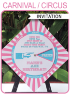 Carnival Spinner Wheel Invitation Template – pink/aqua