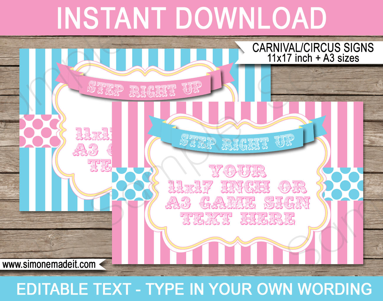 Printable Carnival Birthday Game Signs | Editable Text | Editable DIY Template | Circus Theme Party Decorations | $4.00 Instant Download via SIMONEmadeit.com