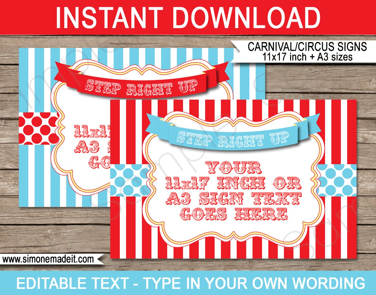 Printable Red & Aqua Circus Game Signs | Editable Text | Editable DIY Template | Carnival Theme Party Decorations | $4.00 Instant Download via SIMONEmadeit.com