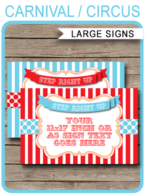 Editable & Printable Red & Aqua Circus Game Signs | DIY Template | Carnival Theme Party Decorations | $4.00 Instant Download via SIMONEmadeit.com
