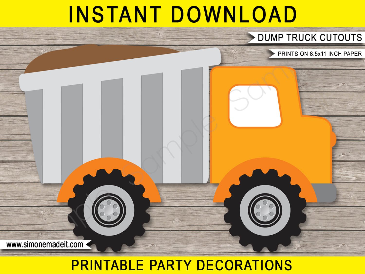 Construction Party Dump Truck Cutouts | Printable Birthday Party Decorations templates | via SIMONEmadeit.com