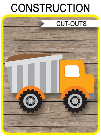 Construction Truck Cutouts Template | Printable Birthday Party Decorations