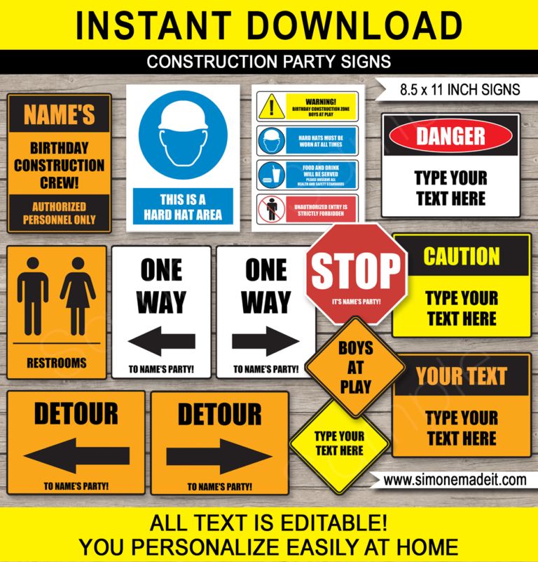 Construction Party Signs Printable Templates Birthday Party Decorations Construction Party Signs Printable Templates Birthday Party Decorations