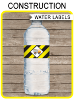 Construction Party Water Bottle Labels template