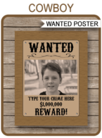 Printable Cowboy Wanted Poster Template | DIY Cowboy Birthday Party Decorations | Instant Download via simonemadeit.com #wantedposter