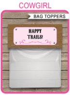 Cowgirl Party Favor Bag Toppers template