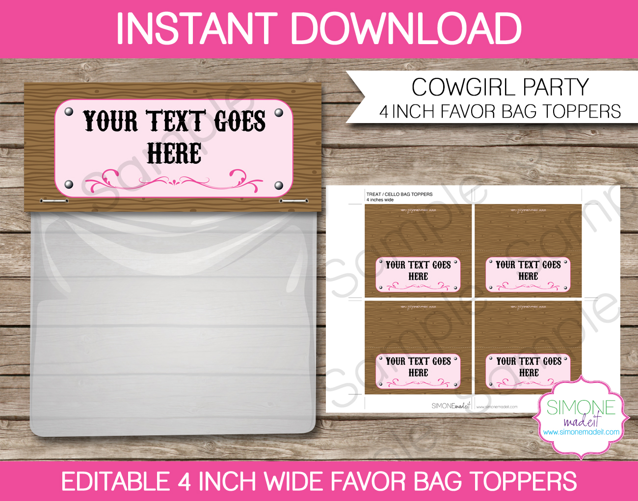 Printable Cowgirl Party Favor Bag Toppers Template | Birthday Party Favors | $3.00 INSTANT DOWNLOAD via SIMONEmadeit.com