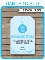 Dance Party Favor Tags template – blue